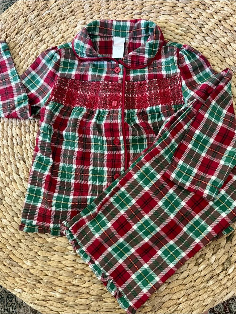 Janie and Jack Christmas Smocked Pajamas Sz 3 EUC